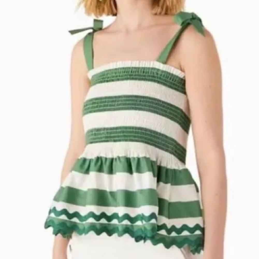 kate spade Beach Time Green and White Striped Tie-Shoulder Peplum Camisole